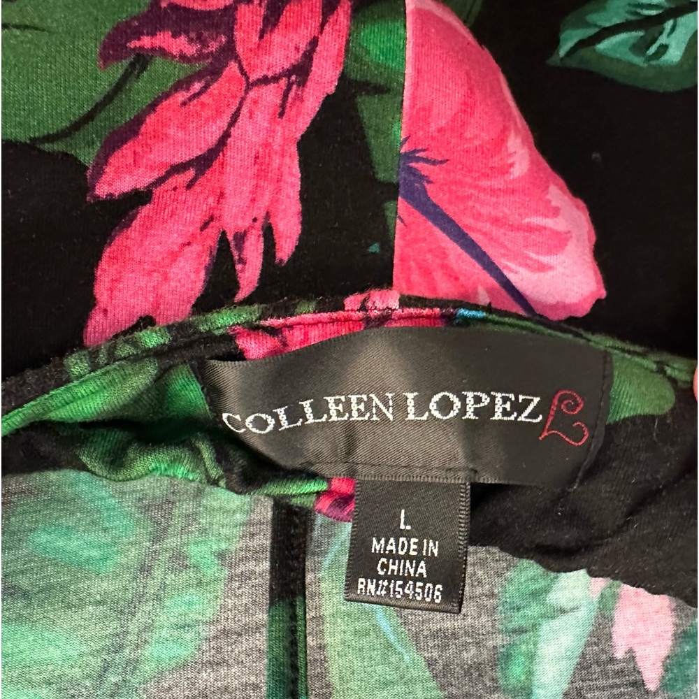 Colleen Lopez Halter Dress Vibrant Hibiscus Rayon Spandex Knee Length Large - Picture 6 of 13